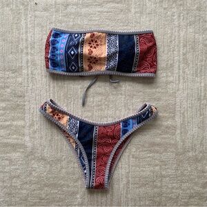 Zaful Women’s Strapless Lace Up Bikini Set w/ Bohemian Patchwork Print